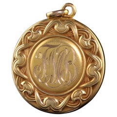 Pendentif médaillon victorien ancien gravé à motif tissé en or jaune 14 carats