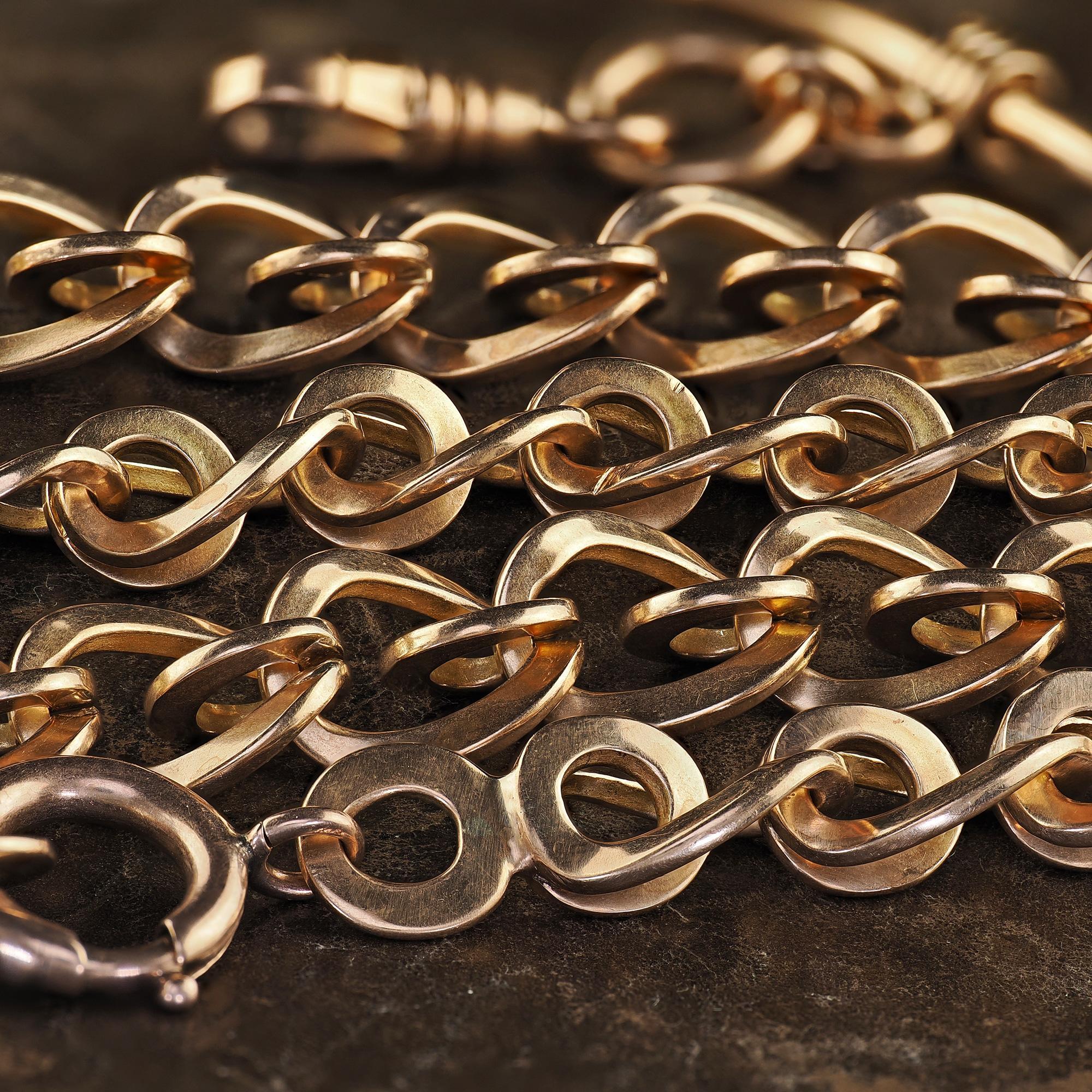 Victorien Antique collier victorien en or jaune 14K à larges maillons complexes - 16 pouces en vente