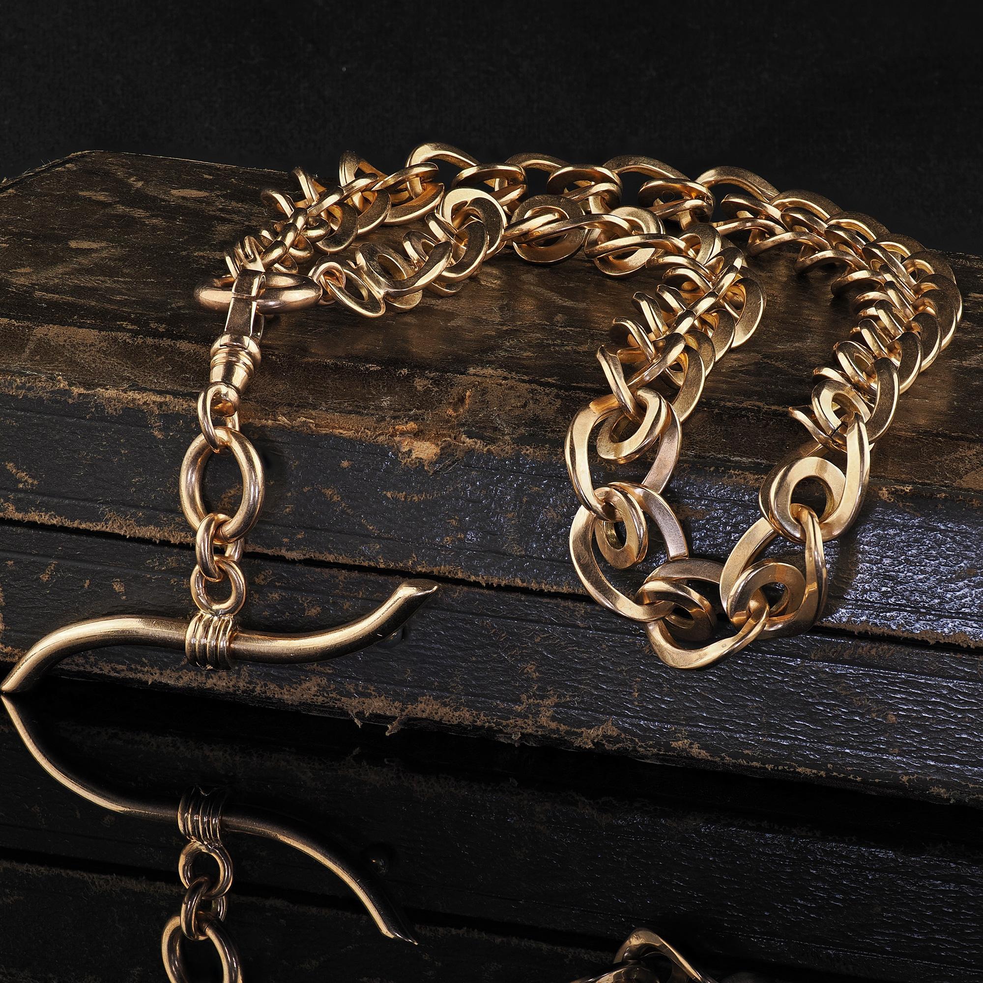 Antique collier victorien en or jaune 14K à larges maillons complexes - 16 pouces Bon état - En vente à Great Neck, NY