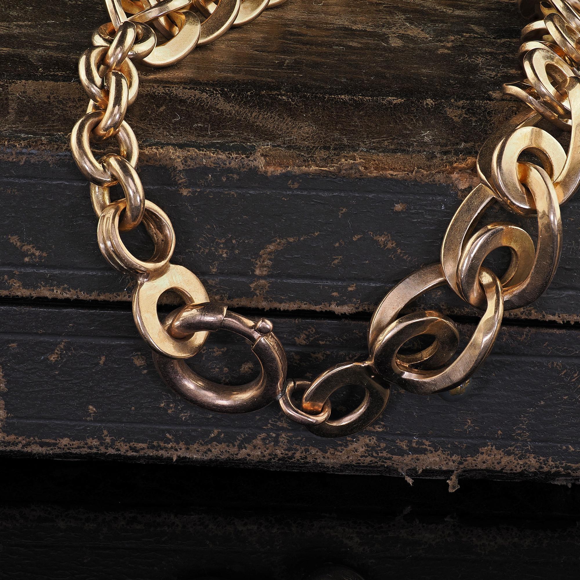 Antique collier victorien en or jaune 14K à larges maillons complexes - 16 pouces en vente 1