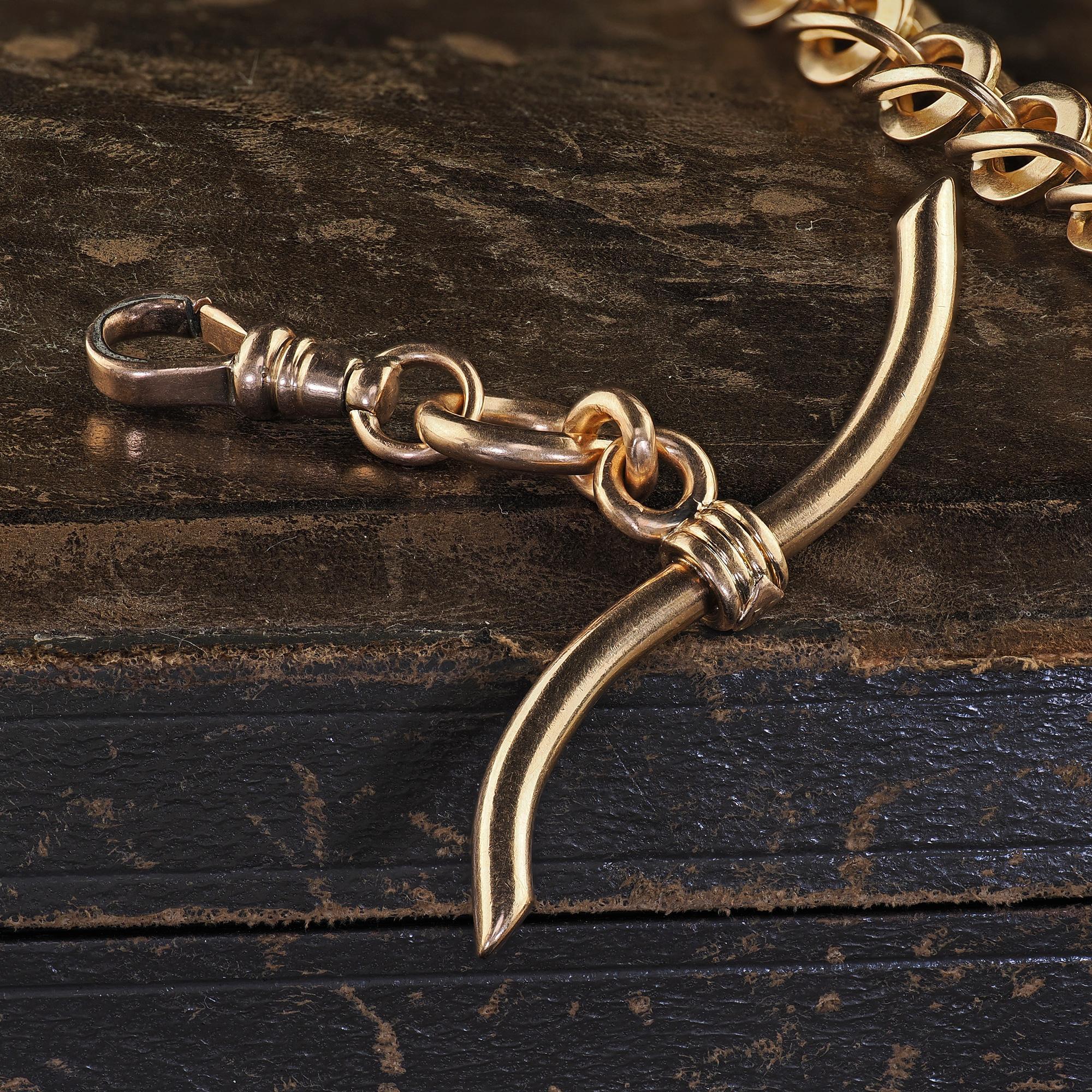 Antique collier victorien en or jaune 14K à larges maillons complexes - 16 pouces en vente 3