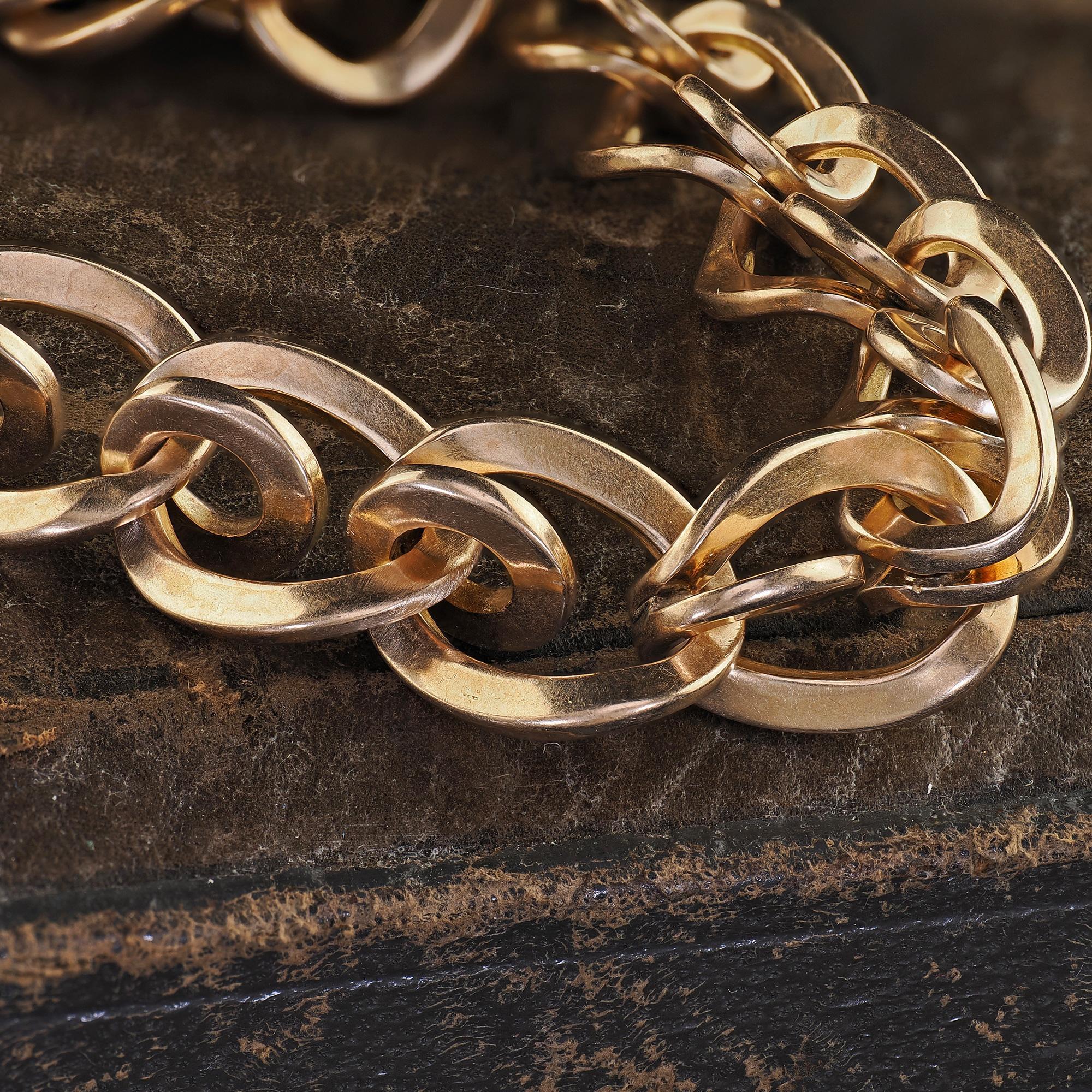 Antique collier victorien en or jaune 14K à larges maillons complexes - 16 pouces en vente 4