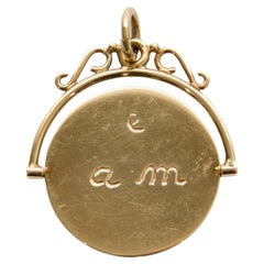 Antique Victorian 14kt Gold “Je t’aime” Spinner Pendant, Engraved Love Token