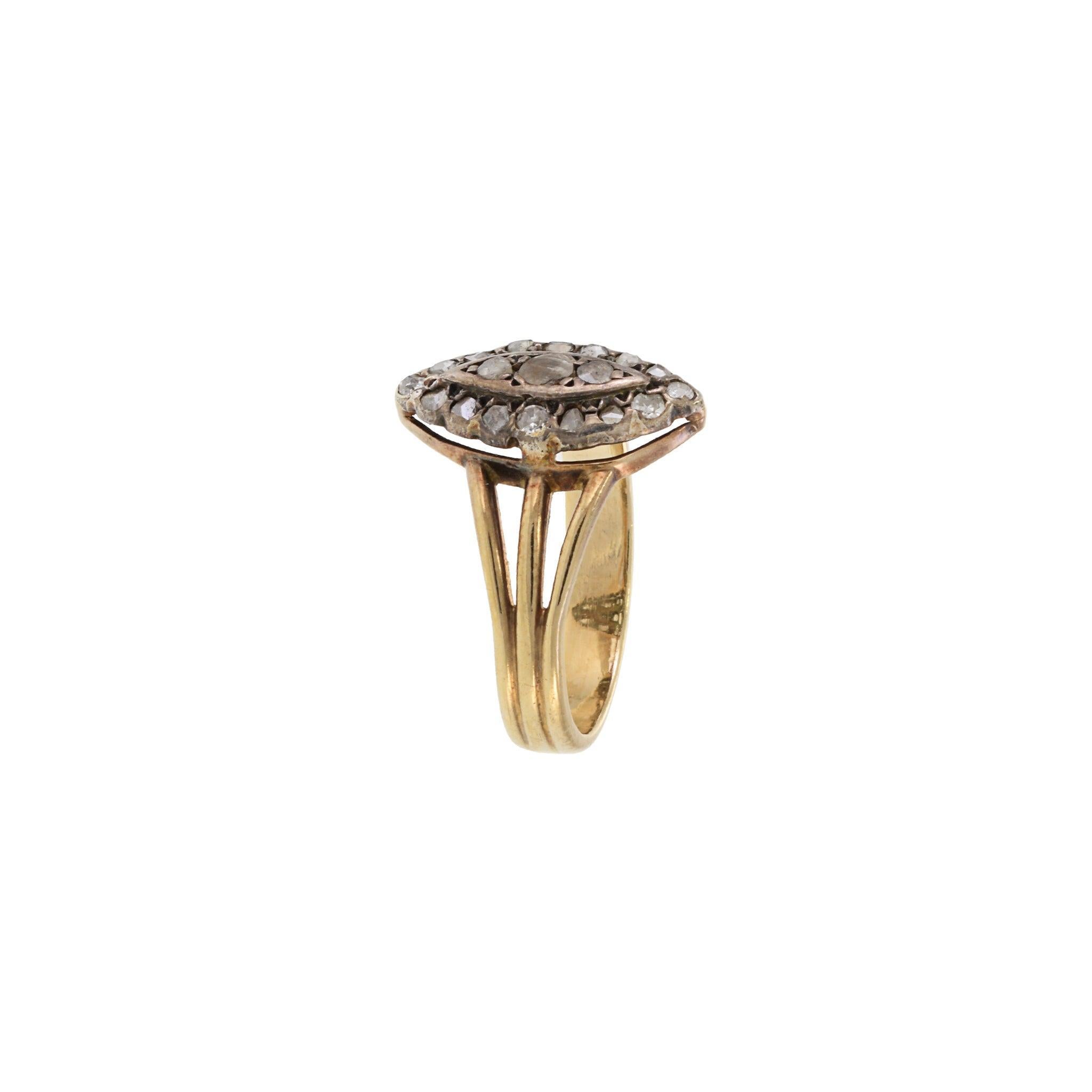 Ancienne bague victorienne en or 14KT et argent avec diamant taillé en rose et en forme de marquise Bon état - En vente à New York, NY