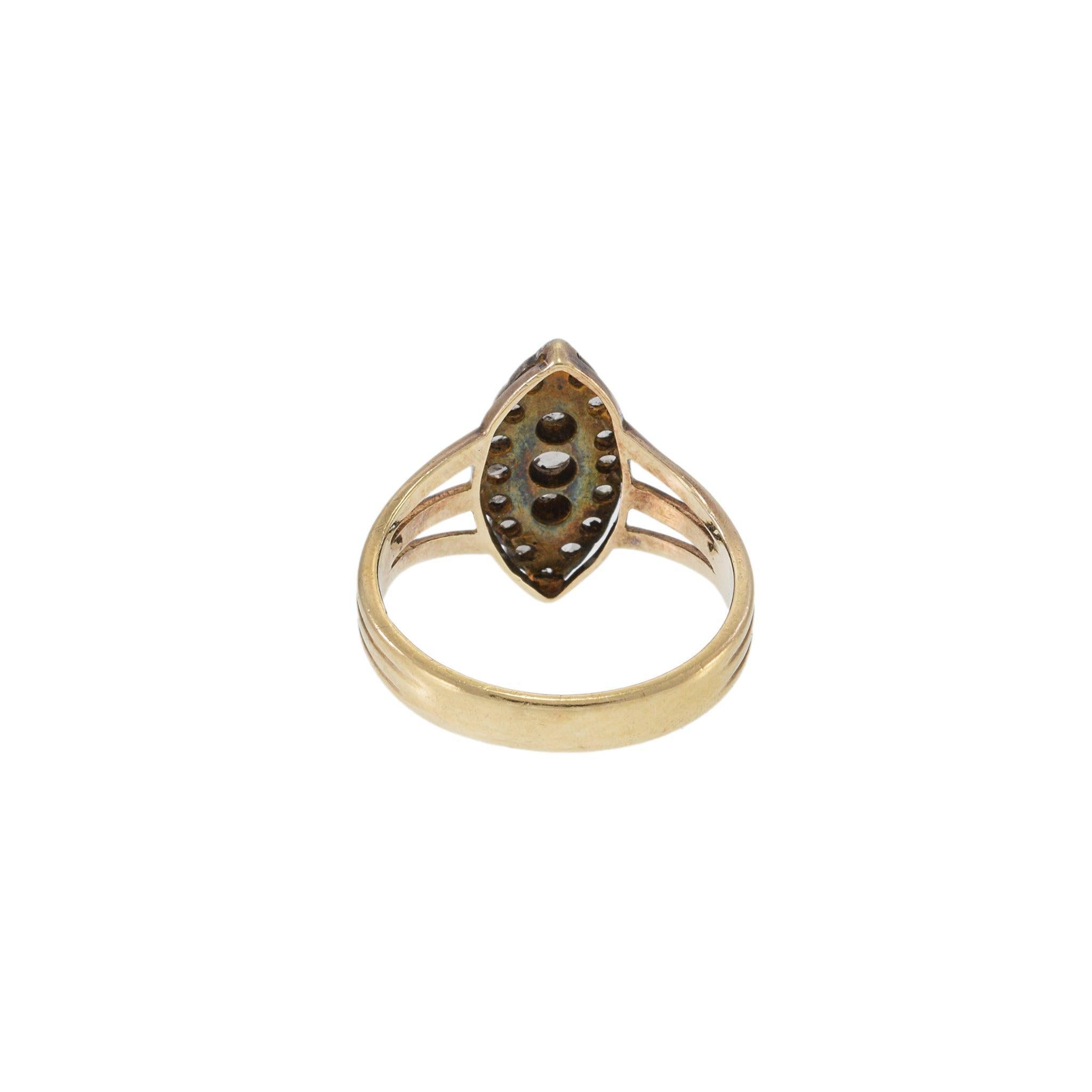 Ancienne bague victorienne en or 14KT et argent avec diamant taillé en rose et en forme de marquise Pour femmes en vente