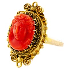 Antique Victorian 14kt Yellow Gold and Coral Cameo Ring
