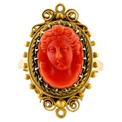 Antique Victorian 14kt Yellow Gold and Coral Cameo Ring