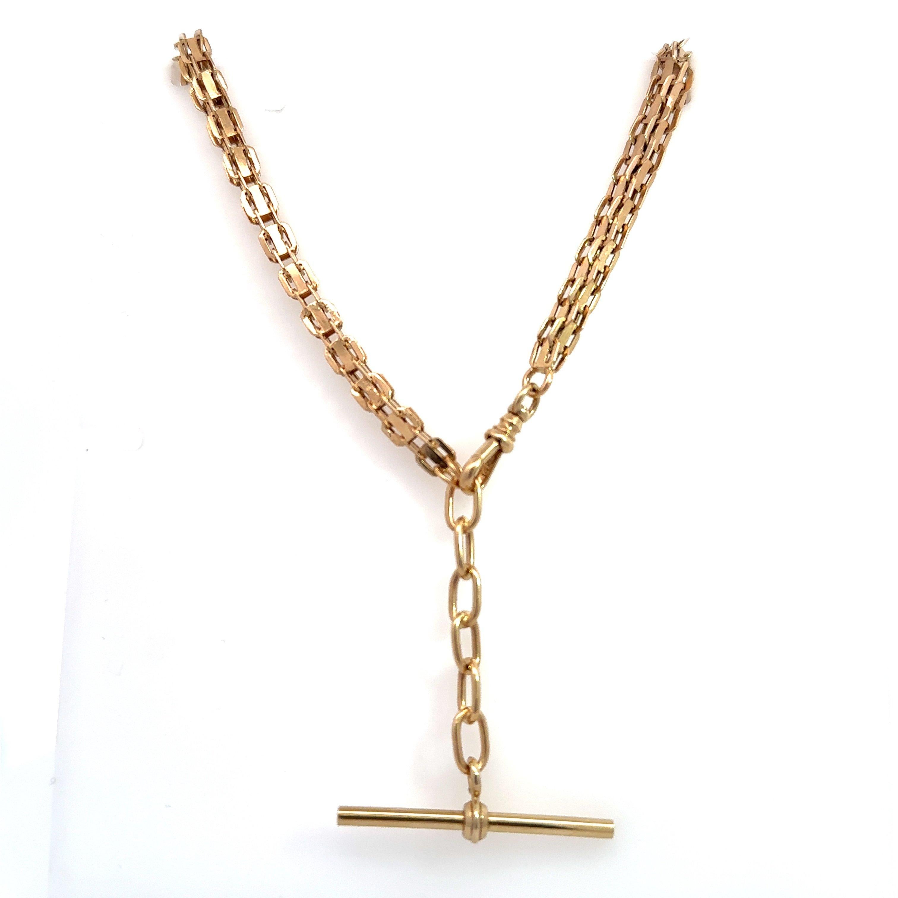 Antique Chaîne Victorienne en Or Jaune 14KT avec Barre en T 28 Inches de Long en vente 6