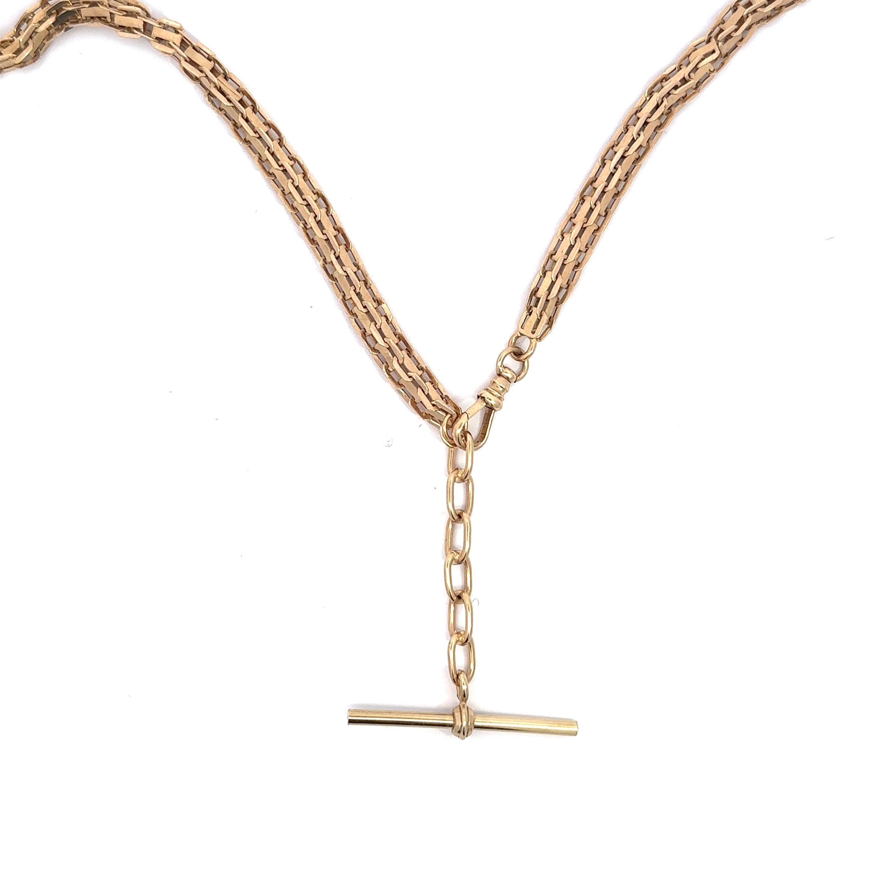 Antique Chaîne Victorienne en Or Jaune 14KT avec Barre en T 28 Inches de Long en vente 5