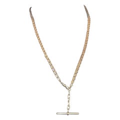 Antike viktorianische 14KT Gelbgoldkette mit T-Bar 28 Zoll lang