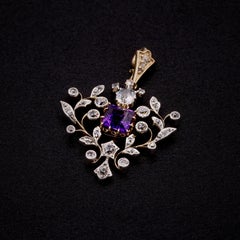 Antique Victorian 15 Gold & Silver 2.46tgw Amethyst and Diamond Brooch Pendant