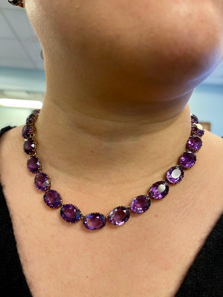 Antique Victorian 15 Karat Gold Amethyst Collet Set Rivière Necklace at ...
