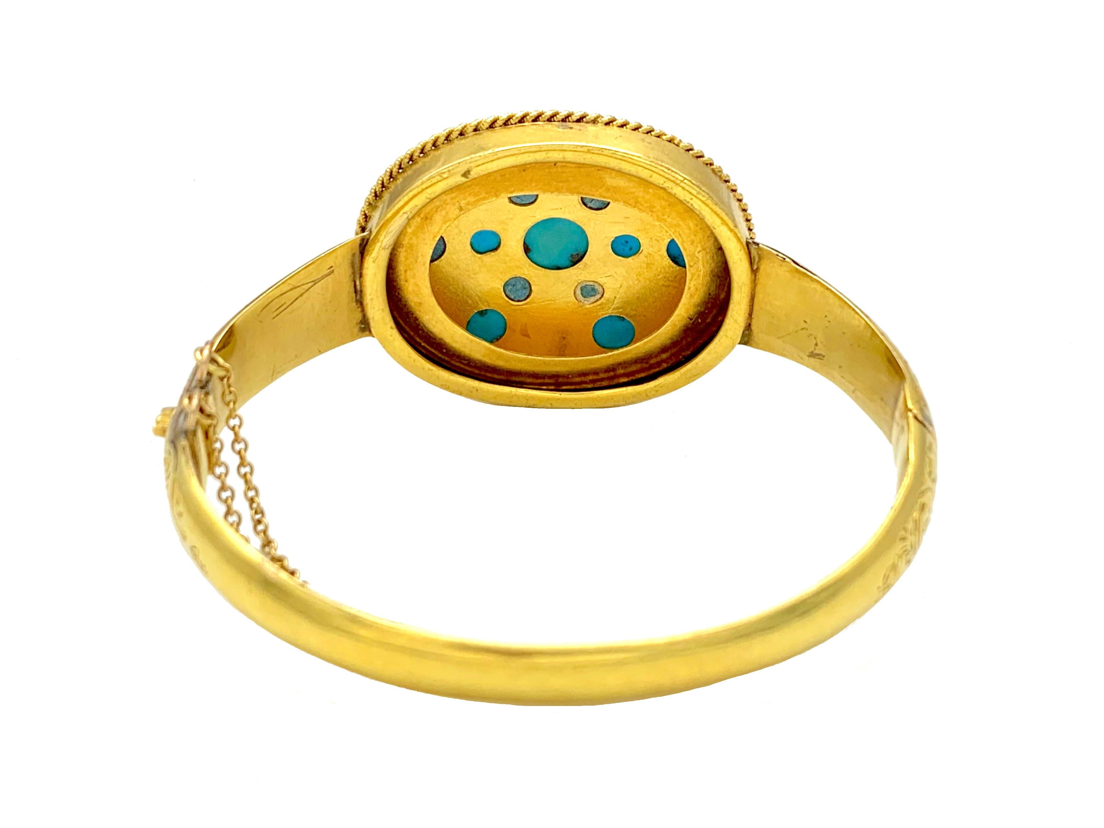 Victorien Bracelet jonc victorien ancien en or 15 carats avec étoile cabochon en turquoise en vente