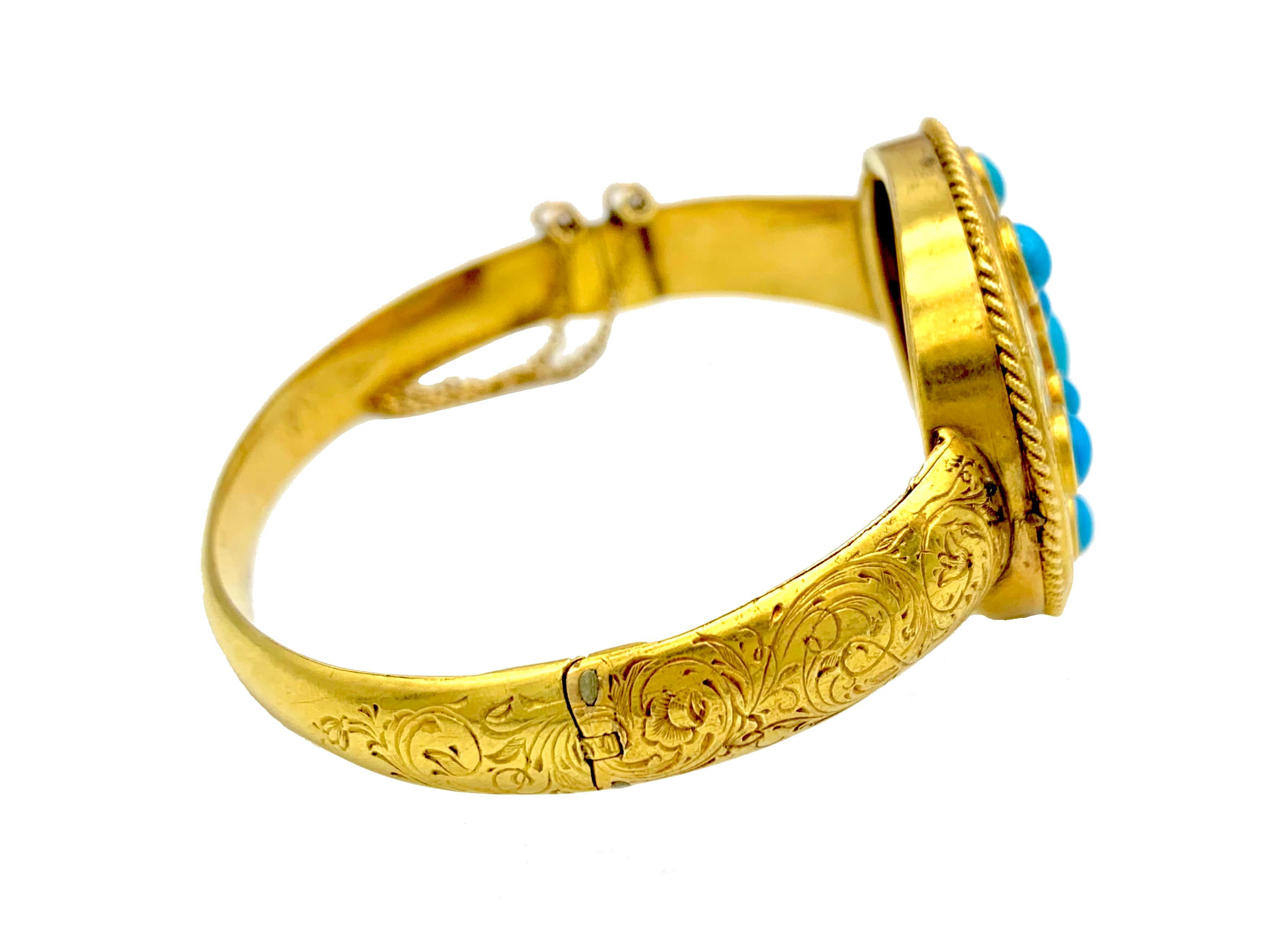 Taille cabochon Bracelet jonc victorien ancien en or 15 carats avec étoile cabochon en turquoise en vente