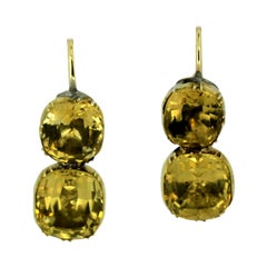 Antique Victorian 15 Karat Gold Earrings with Natural Citrine, 1850s