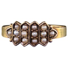Antique Victorian 15 Karat Yellow Gold English Seed Pearl Band Ring