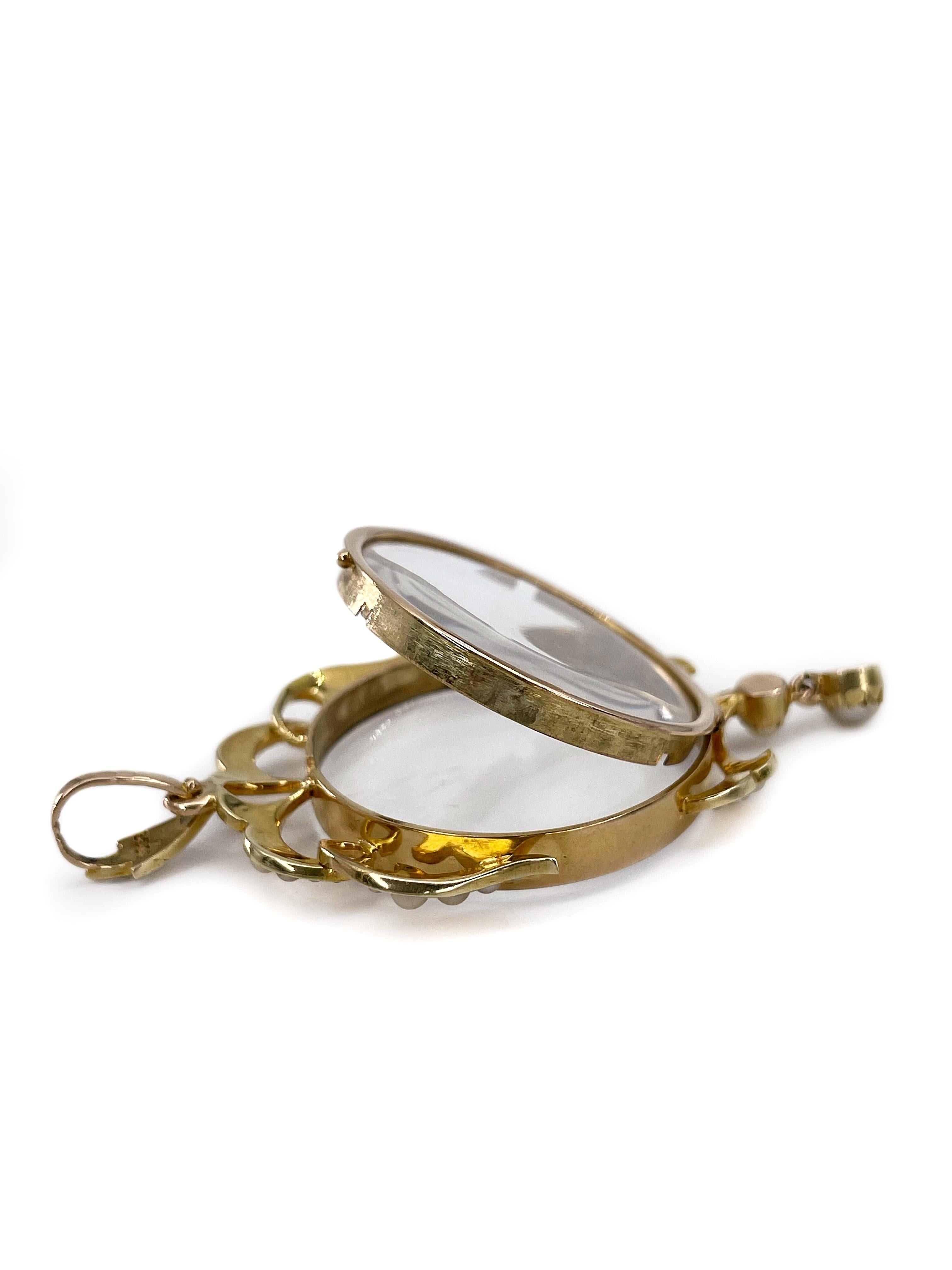 Antikes viktorianisches 15 Karat Gelbgold Perlen-Medaillon-Anhänger (Viktorianisch) im Angebot