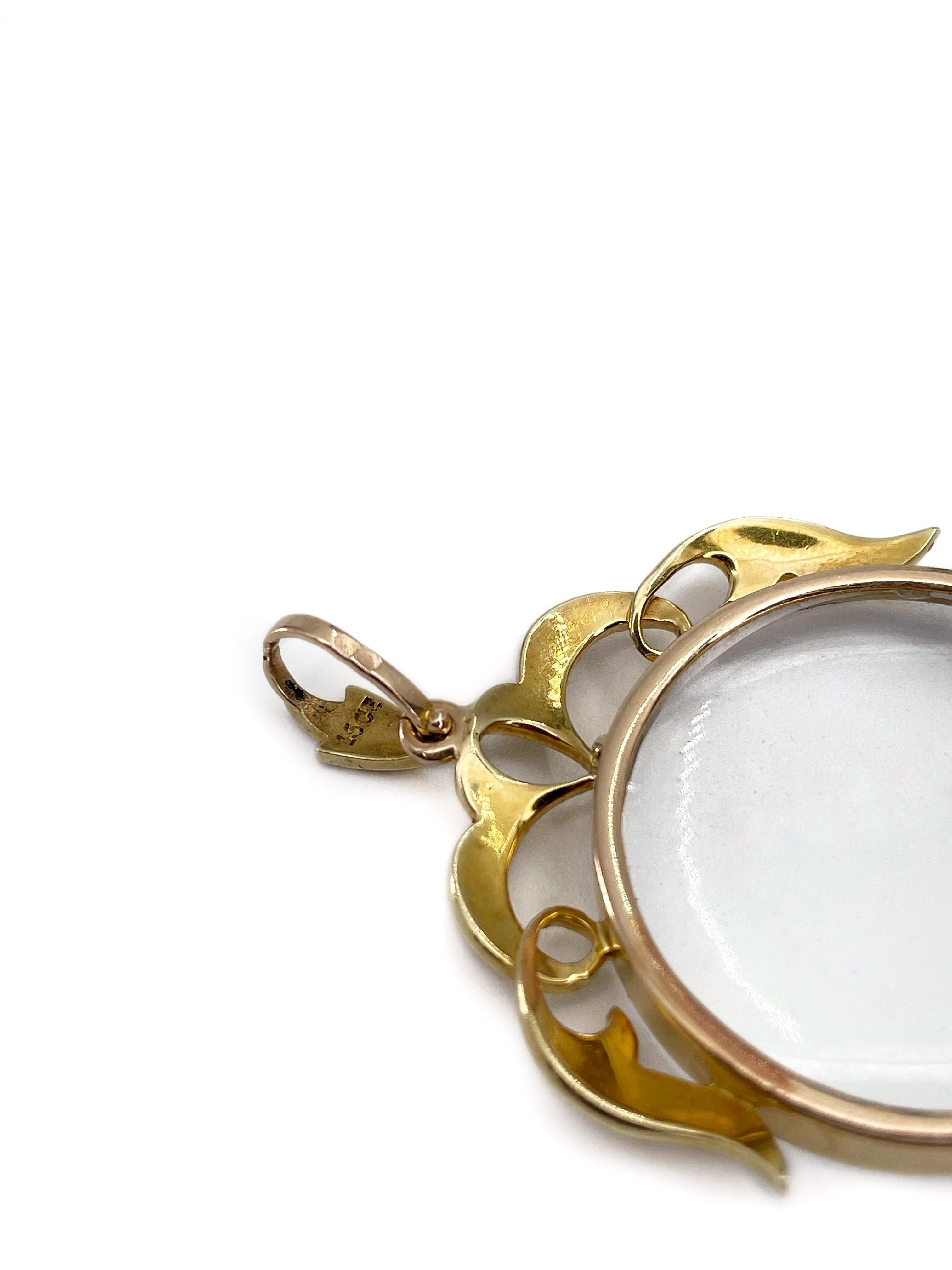 Antikes viktorianisches 15 Karat Gelbgold Perlen-Medaillon-Anhänger (Rundschliff) im Angebot