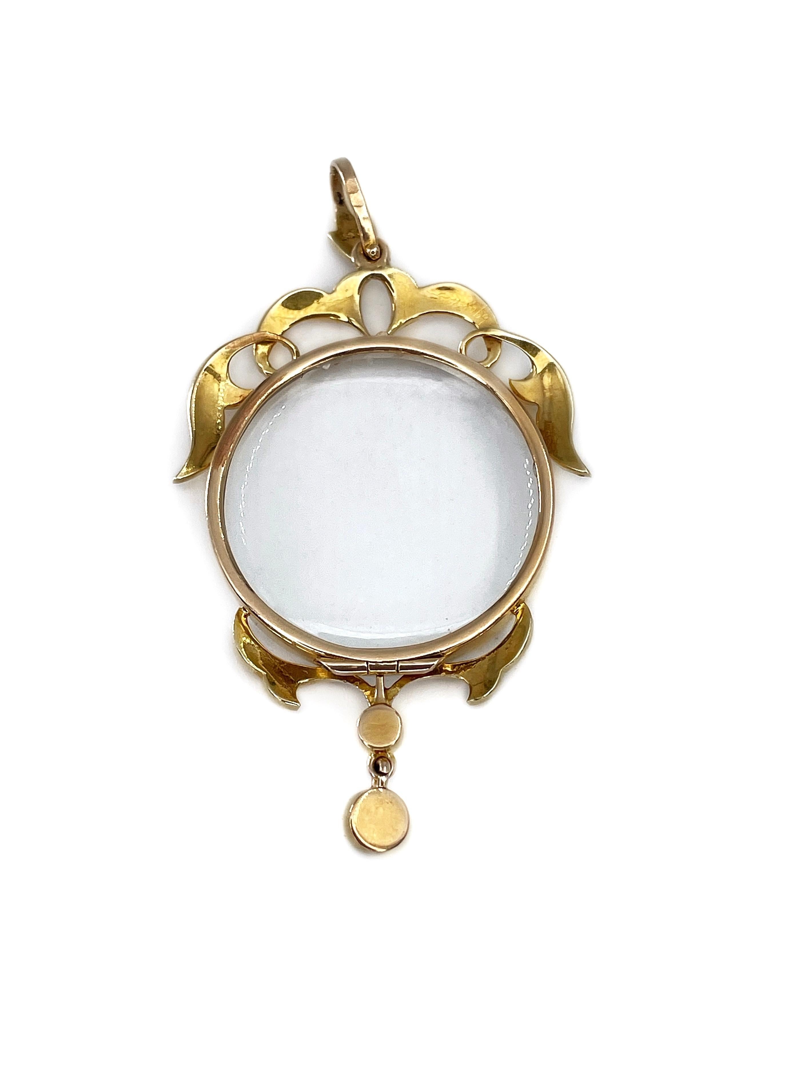 Round Cut Victorian 15 Karat Yellow Gold Pearl Locket Pendant For Sale