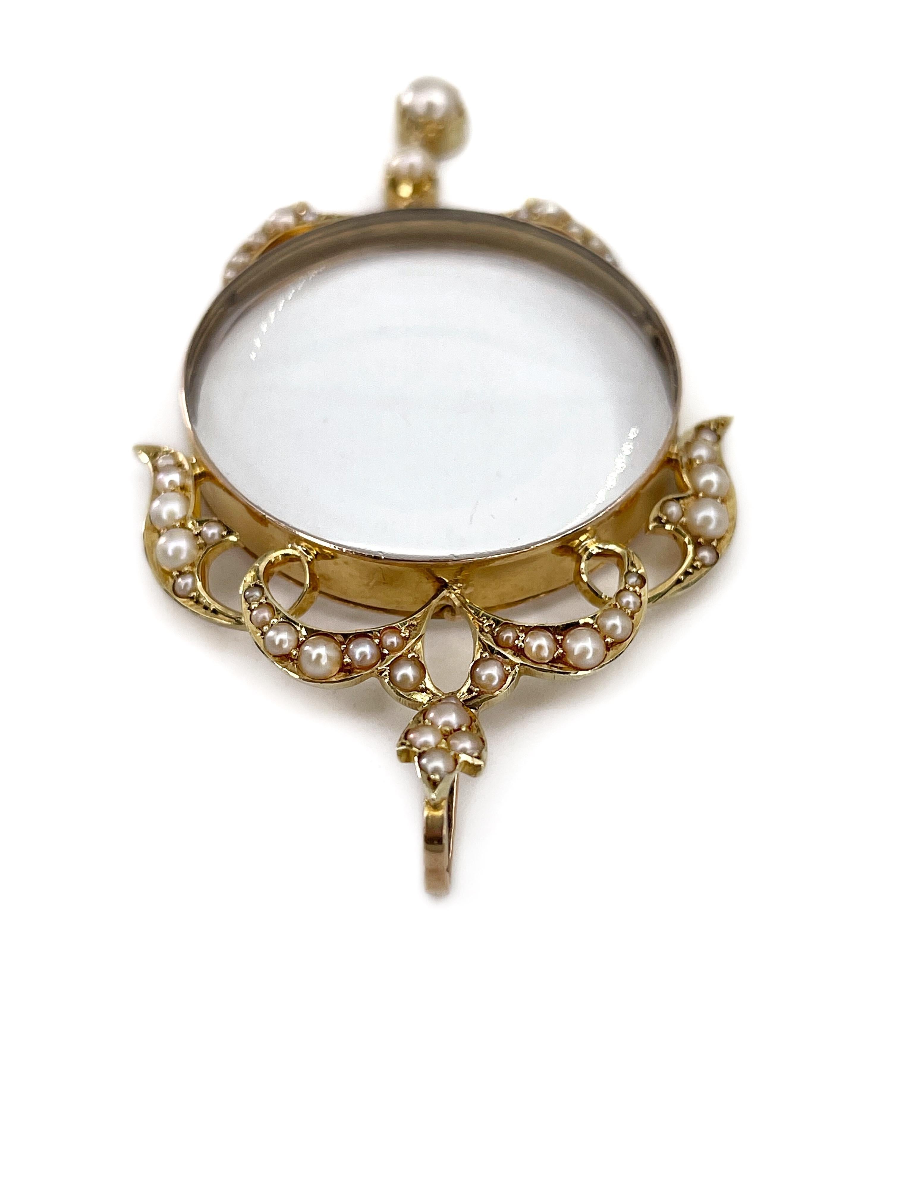 Antikes viktorianisches 15 Karat Gelbgold Perlen-Medaillon-Anhänger Damen im Angebot
