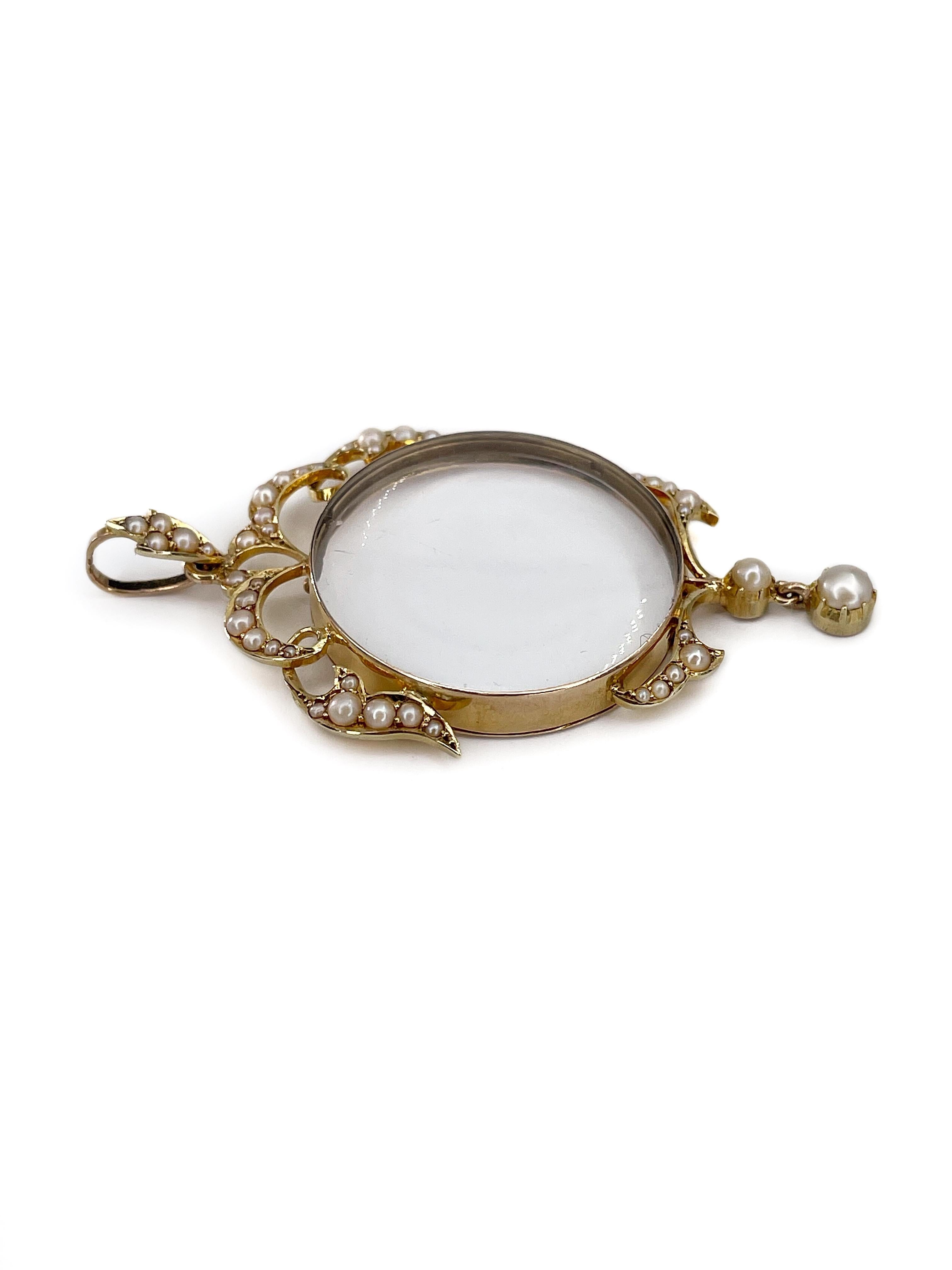 Antikes viktorianisches 15 Karat Gelbgold Perlen-Medaillon-Anhänger im Angebot 1
