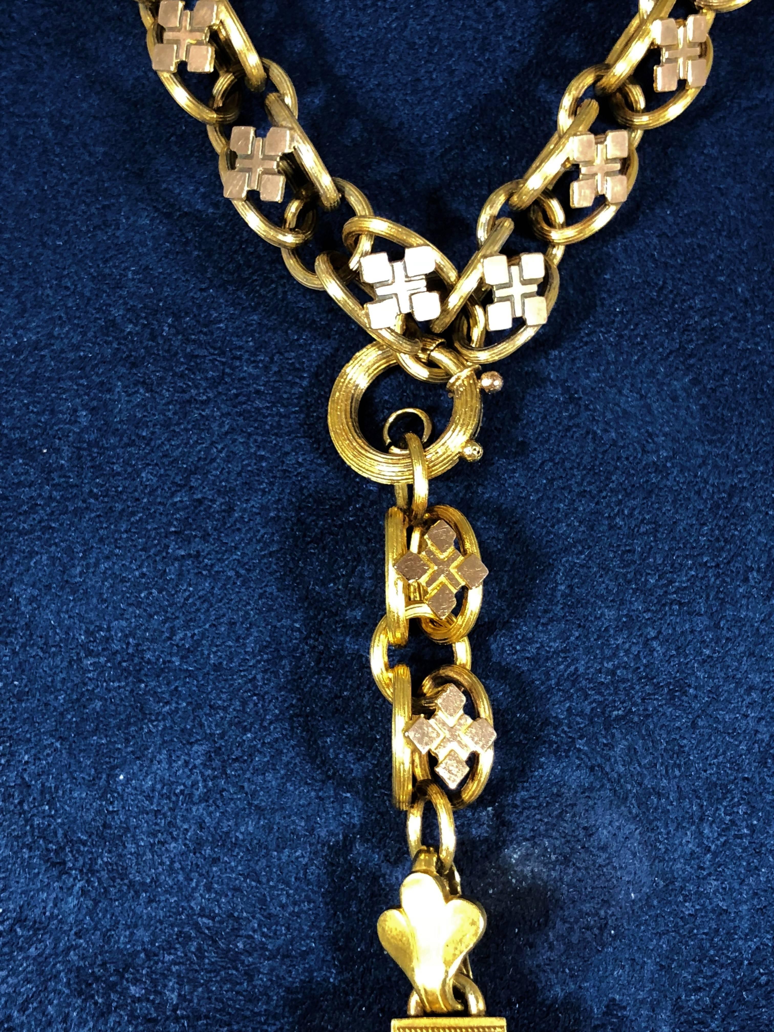 Antique Victorian 15 Karat Book Chain and Cross with Seed Pearl Pendant Necklace For Sale 2