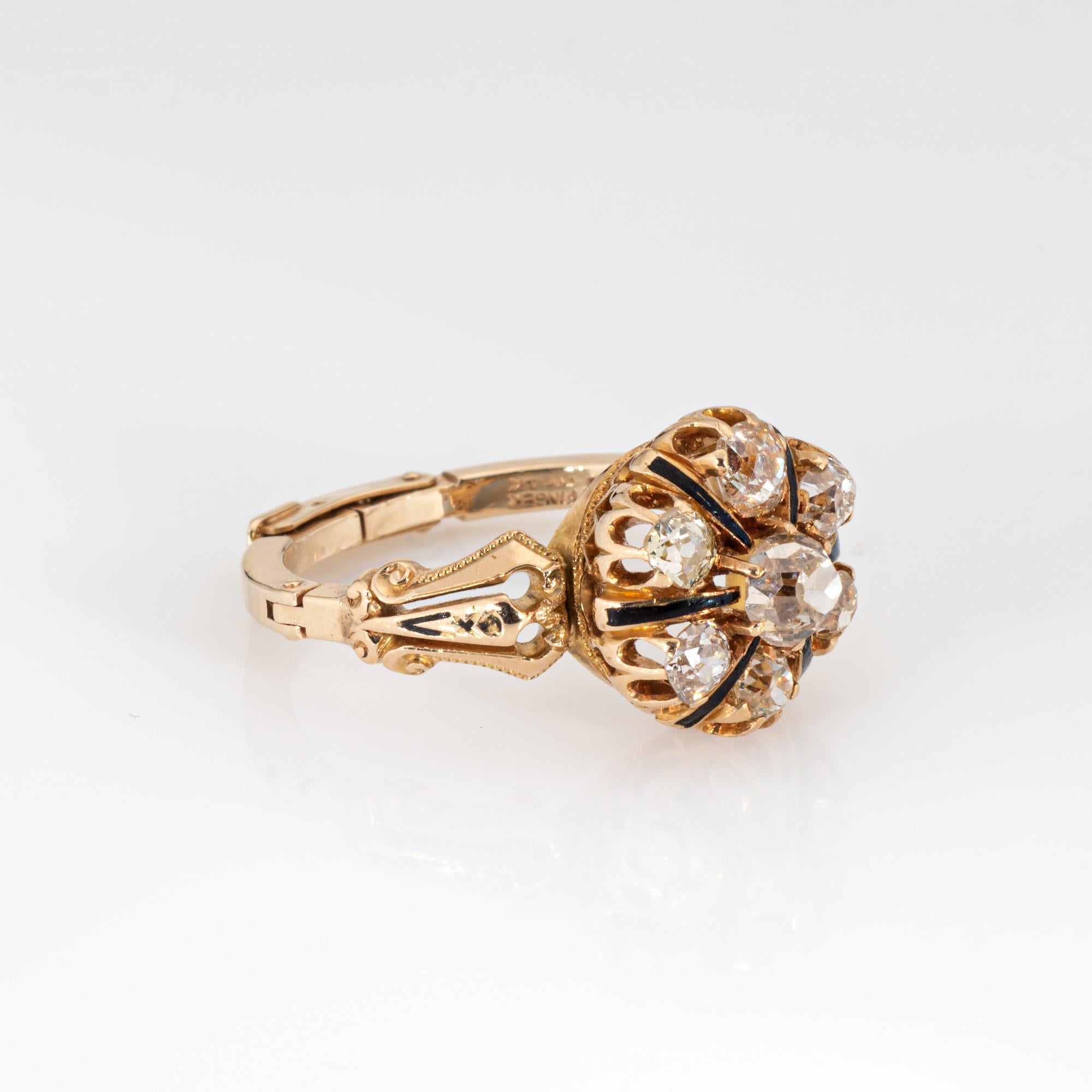 Vittoriano Antico anello vittoriano a grappolo con diamanti da 1,50 carati in oro giallo 14k Sz 9 Gioielli di pregio in vendita