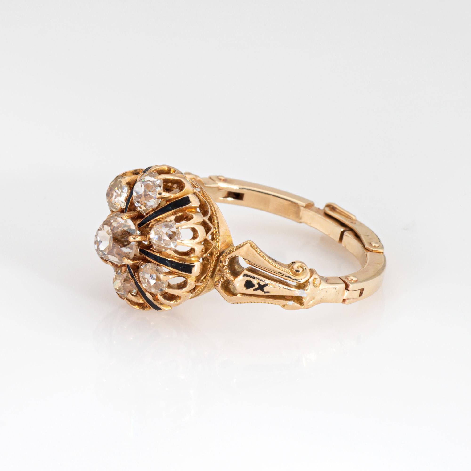 Taglio vecchia miniera Antico anello vittoriano a grappolo con diamanti da 1,50 carati in oro giallo 14k Sz 9 Gioielli di pregio in vendita