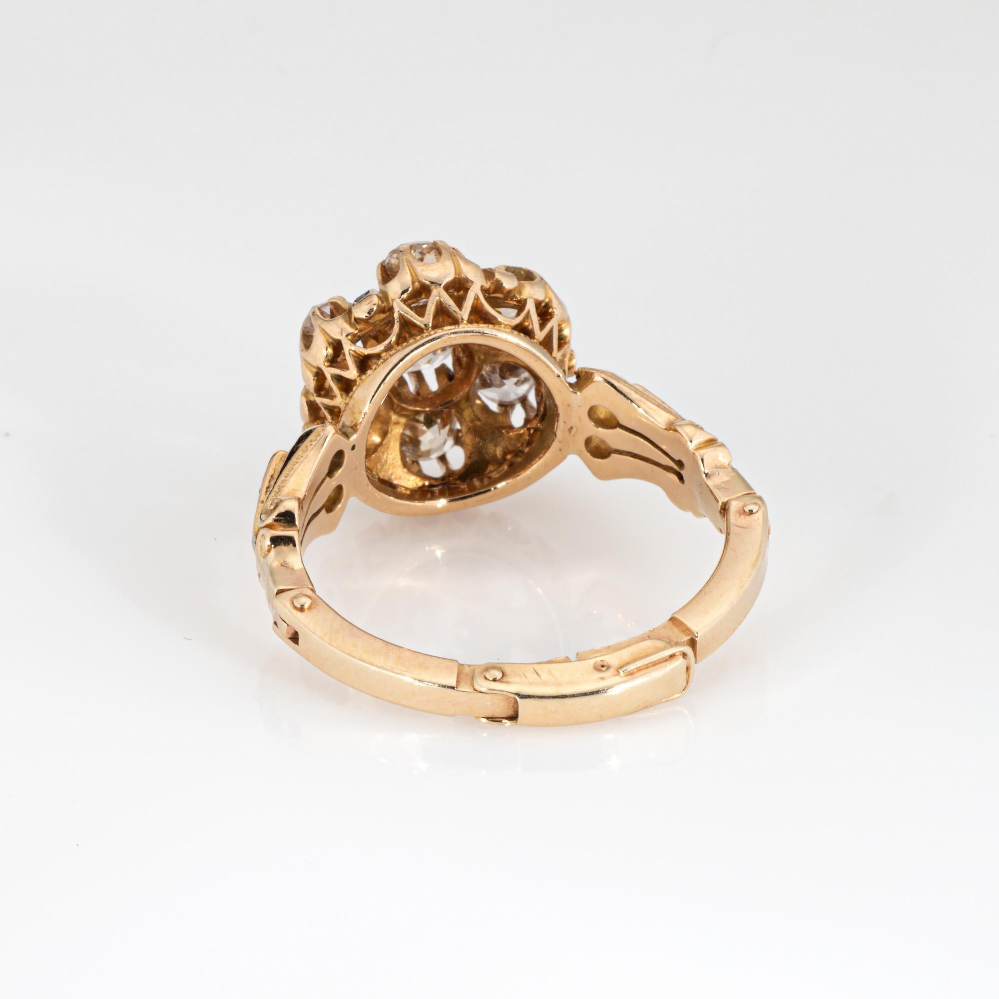 Antico anello vittoriano a grappolo con diamanti da 1,50 carati in oro giallo 14k Sz 9 Gioielli di pregio In condizioni buone in vendita a Torrance, CA