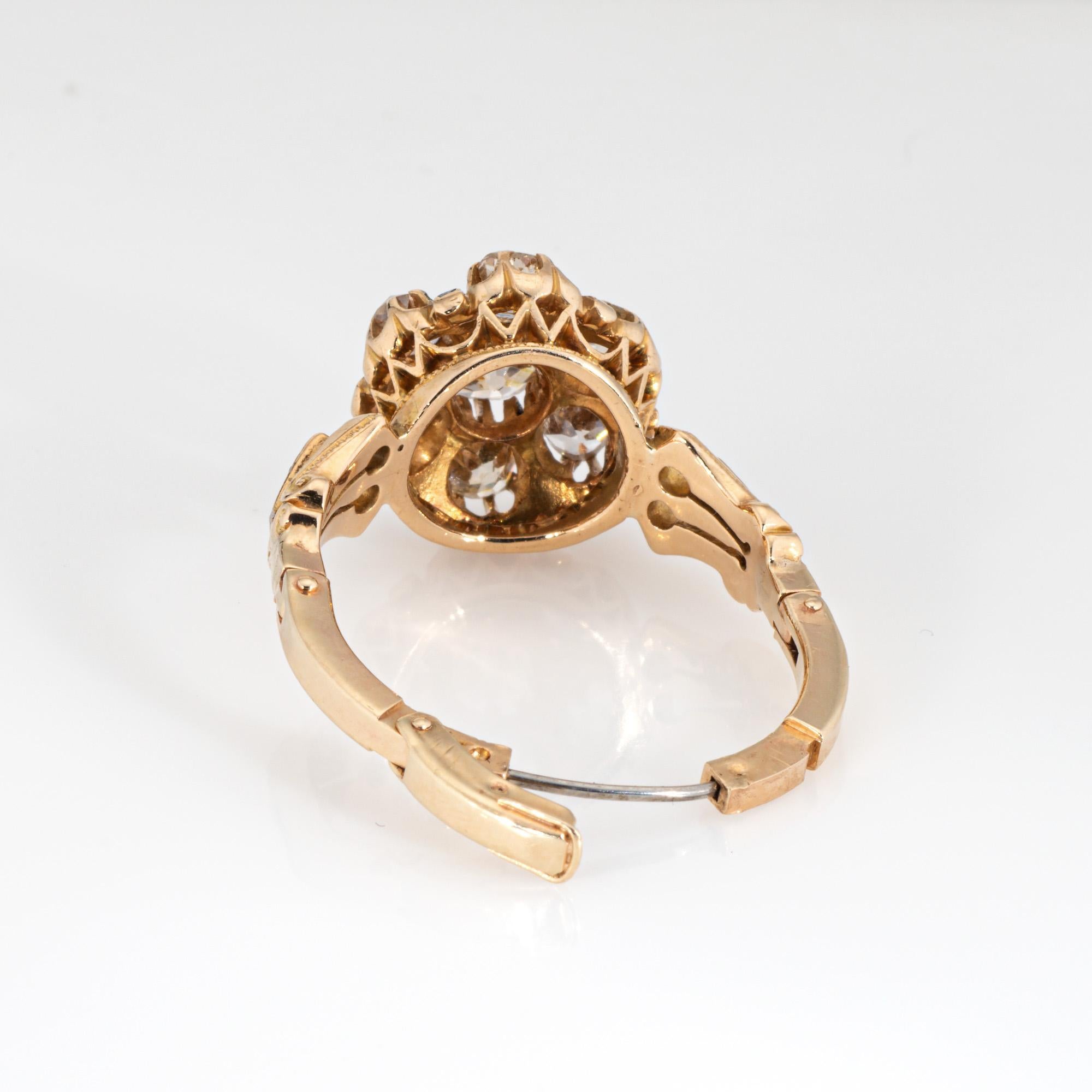 Donna Antico anello vittoriano a grappolo con diamanti da 1,50 carati in oro giallo 14k Sz 9 Gioielli di pregio in vendita