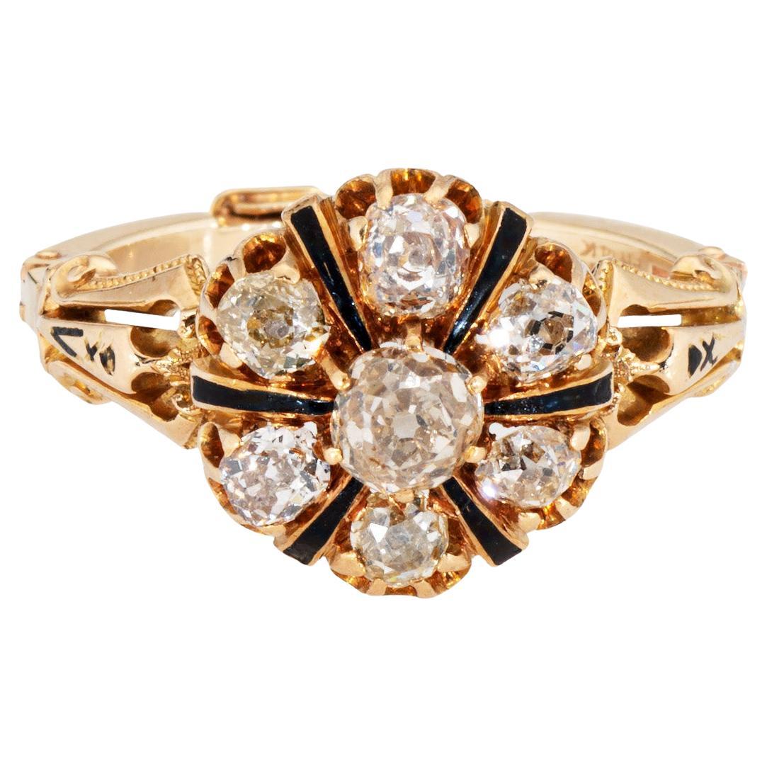 Antique Victorian 1.50ct Diamond Cluster Ring 14k Yellow Gold Sz 9 Fine Jewelry