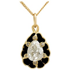 Antique Victorian 1.54 Carat Diamond and Enamel Yellow Gold Pendant