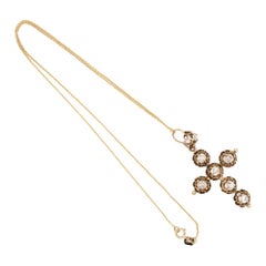 Antique Victorian 1.55 Carat Diamond Cross Gold Necklace Fine Estate Jewelry