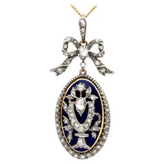 Antiker viktorianischer 1,57 Karat Diamant-Emaille-Gelbgold-Anhänger