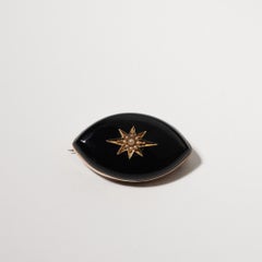Antique Victorian 15ct & 9ct Gold Starburst Pearl Onyx Mourning Locket Brooch
