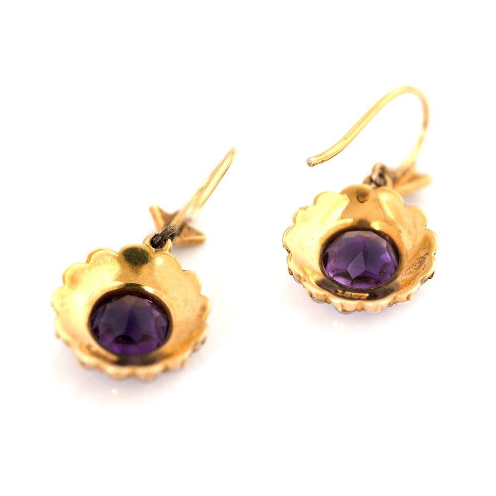 Antique Victorian 15 Carat Amethyst Seed Pearl Drop Earrings 4