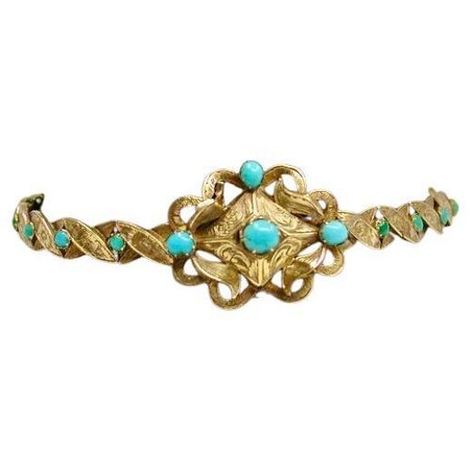 Antique Victorian 15ct Gold Bracelet Set with Turquoise dated Circa 1850