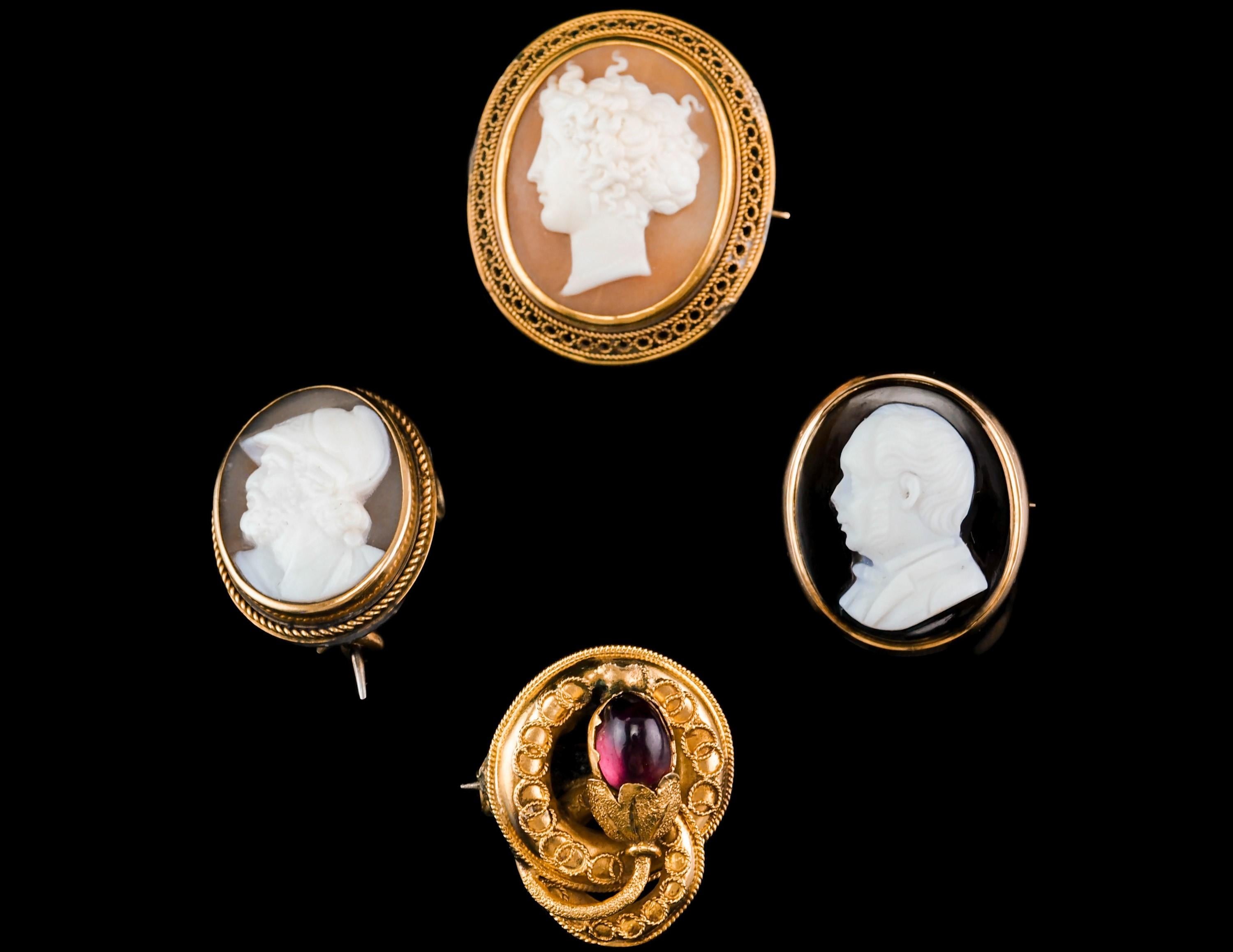 Antique Victorian 15ct Gold Carved Shell Cameo with Figural Lady Head - c.1890 For Sale 7