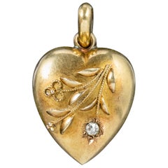 Antique Victorian 15 Carat Gold Diamond Heart Pendant