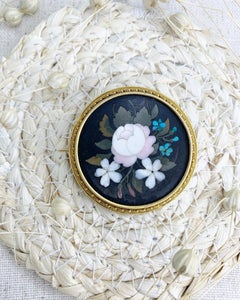 Antique Victorian 15ct gold Pietra Dura Floral Mosaic Brooch