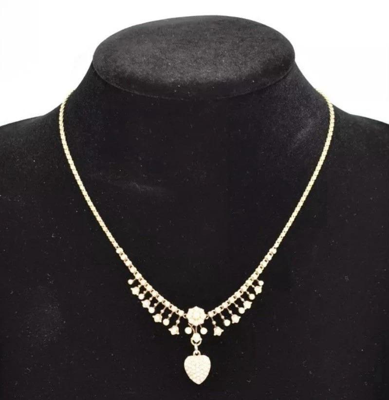 Antique Victorian 15ct Gold & Seed Pearl Heart Shaped Drop Necklace 17