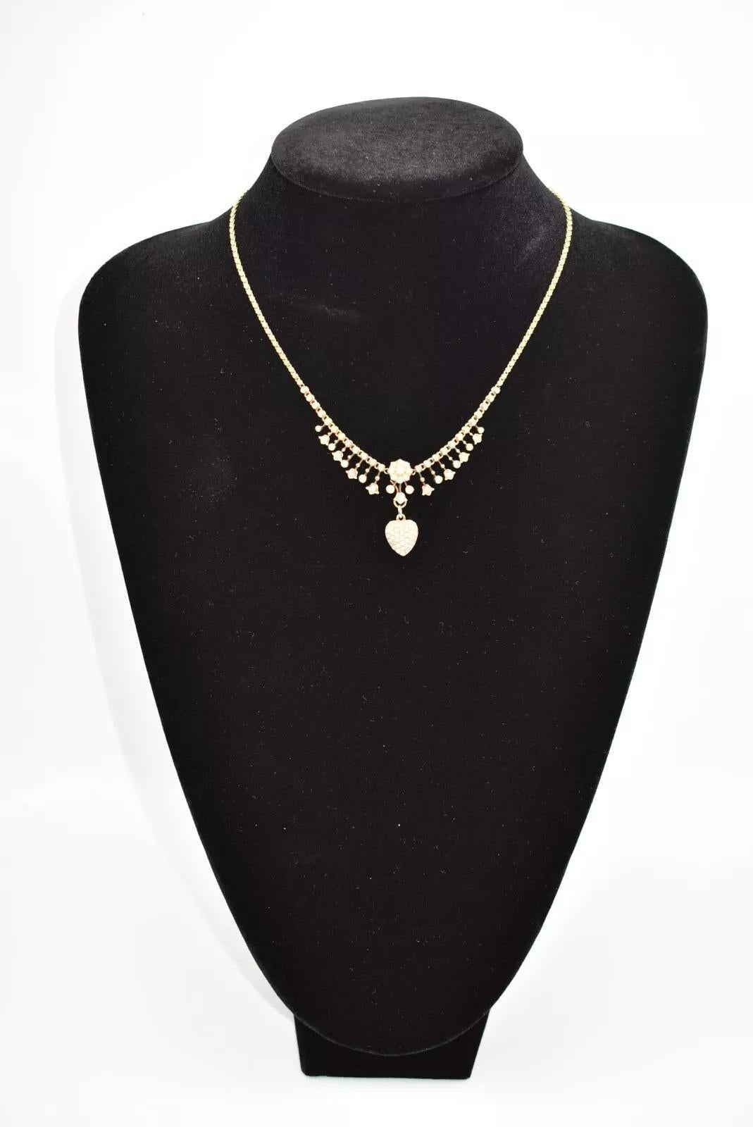 Women's Antique Victorian 15ct Gold & Seed Pearl Heart Shaped Drop Necklace 17