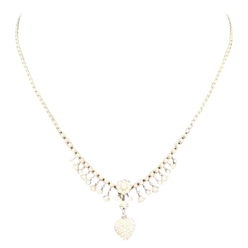Antique Victorian 15ct Gold 
Seed Pearl Heart Shaped Drop Necklace 17"