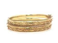 Antique Victorian 15ct Yellow Gold Cannetille Wire Work 2 Pair Bangle Bracelets