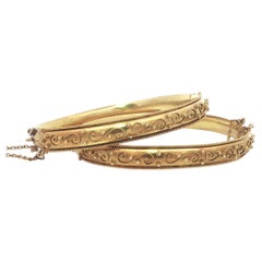 Antique Victorian 15ct Yellow Gold Cannetille Wire Work 2 Pair Bangle Bracelets