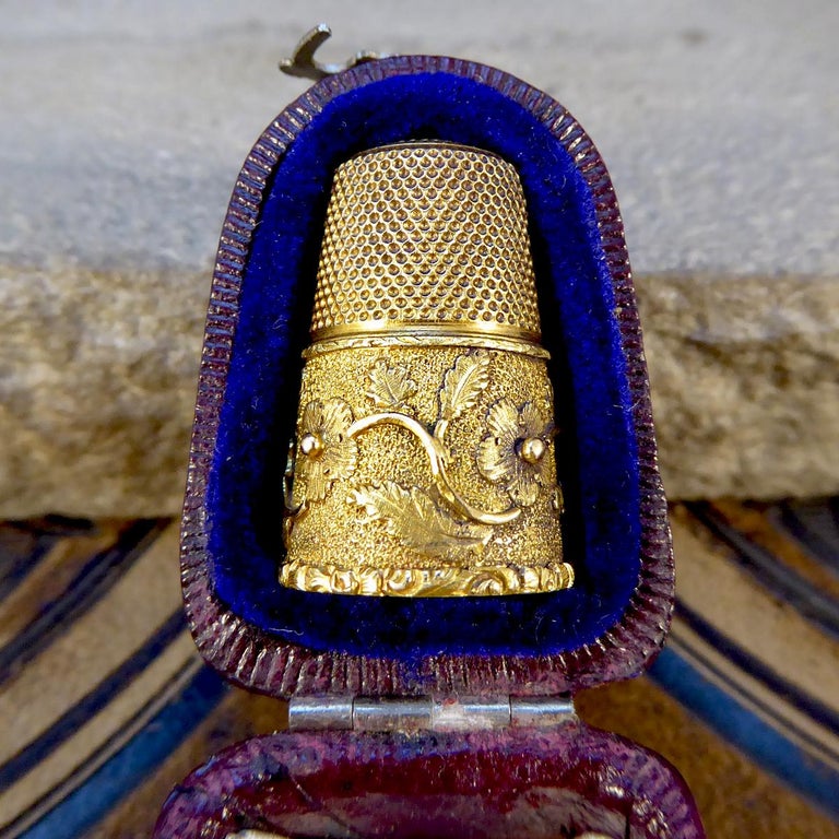 Antique Victorian 15ct Yellow Gold Thimble in Original Fitted Box For