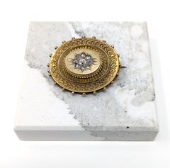 Antique Victorian 15k Diamond Mourning Brooch Pin Locket Solid Yellow Gold