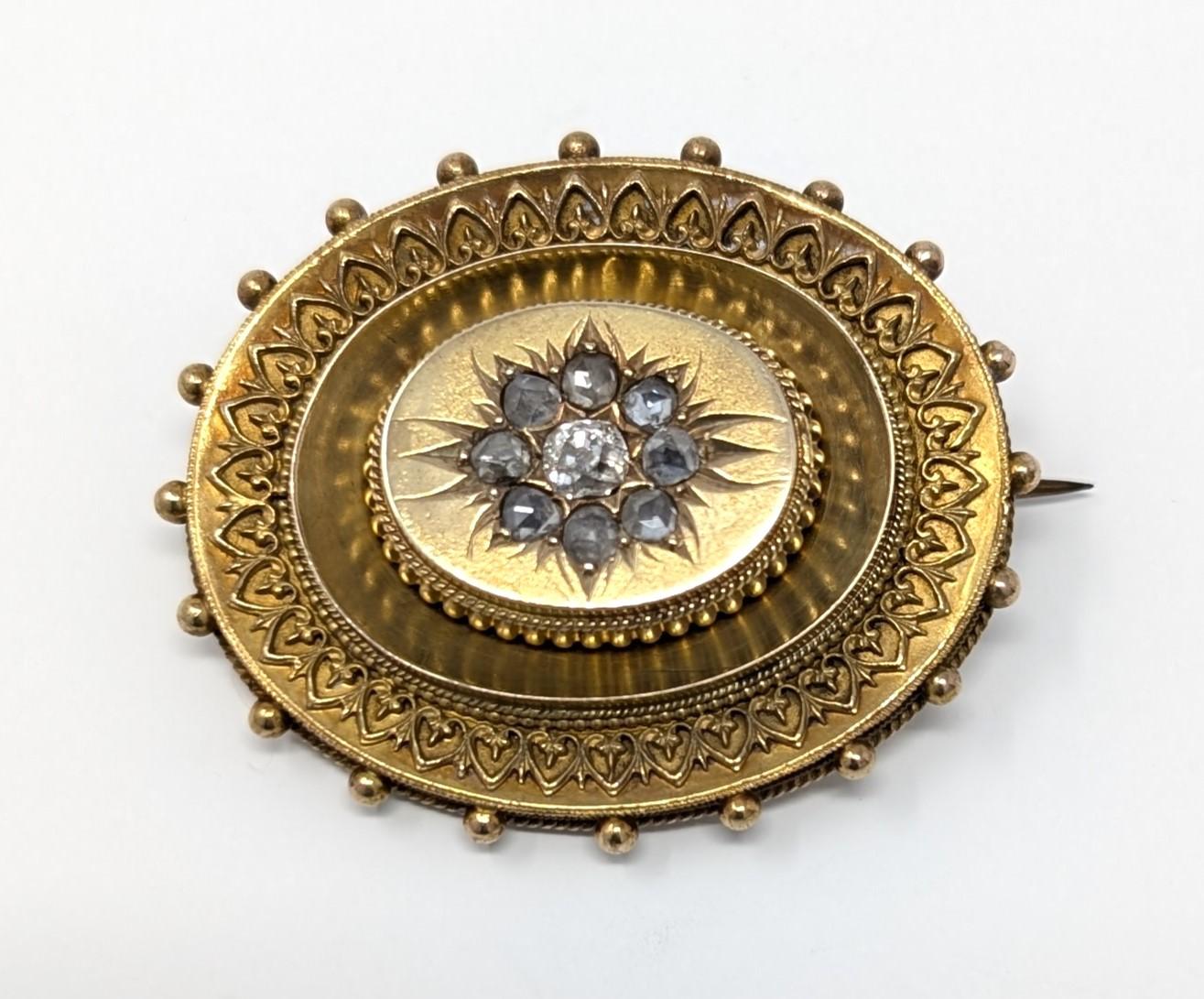 Antique Victorian 15k Diamond Mourning Brooch Pin Locket Solid Yellow Gold In Good Condition For Sale In Greer, SC