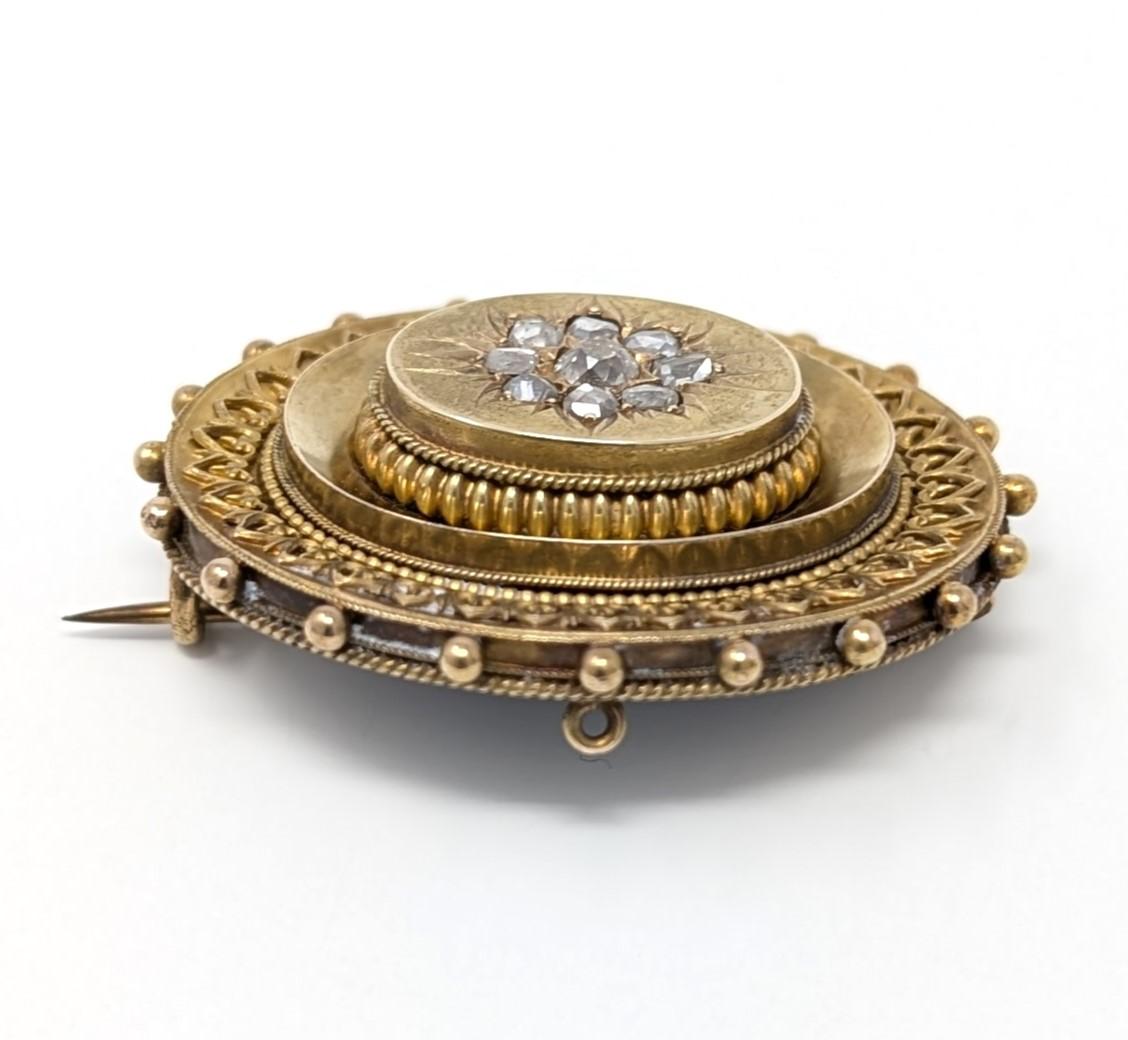 Antique Victorian 15k Diamond Mourning Brooch Pin Locket Solid Yellow Gold For Sale 2
