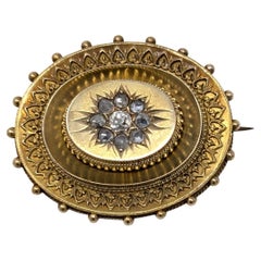 Antique Victorian 15k Diamond Mourning Brooch Pin Locket Solid Yellow Gold